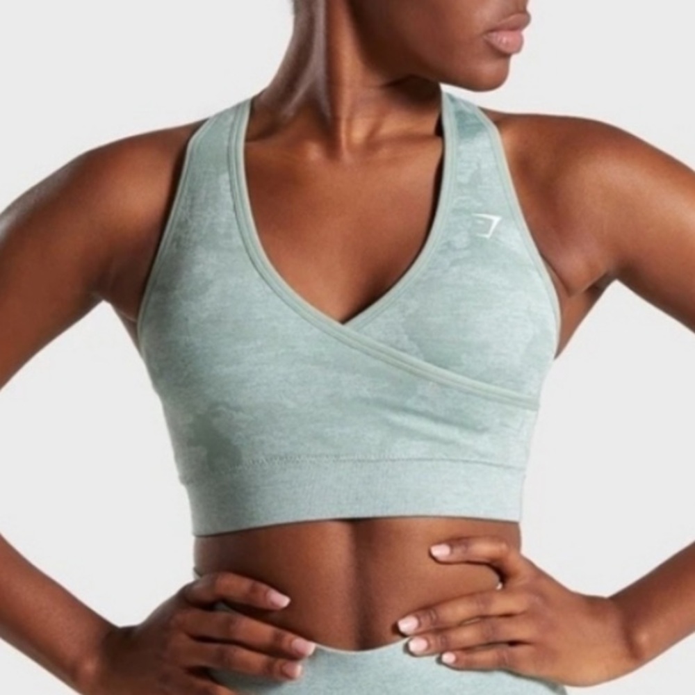 Gymshark Camo Seamless Sports Bra - Sage Green
